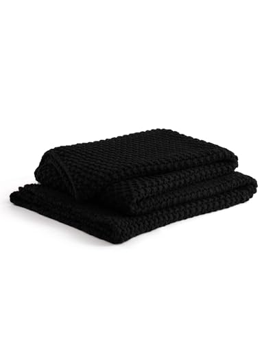 YnM Chunky Cotton Knit Throw Blanket, Cable Knit Throws for Bed Couch Sofa, Comfy & Relaxing, Decorative Piece for Farmhouse Modern Boho Rustic Scandinavian Chic Vibe, Black 80x87 Inches - color: Black - Medium Weight, size: King / CA King