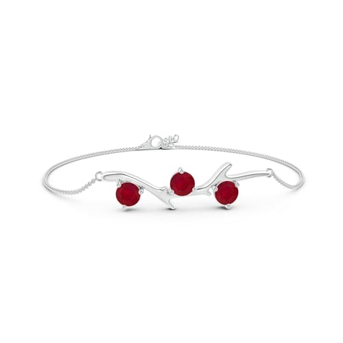 Angara - Women's Chain Bracelet in 14K Solid Gold/Platinum | Tree Branch Bracelet for Anniversary, Wedding, Birthday Gift | Round Sapphire | Ruby | Emerald | Diamond - size: 5 mm