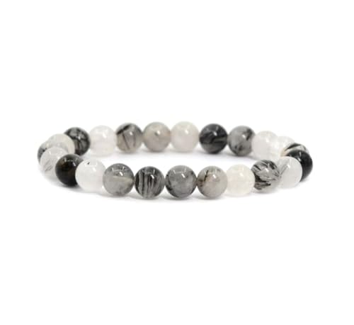 Adabele 1pc Natural Stretch Gemstone Bracelet 8mm (0.31") Bead 7 Inch to 8.5 inch Healing Crystal Energy Quartz Chakra Jewelry Women Unisex Birthday Gift - color: Black Rutilated Quartz, size: 7 inch