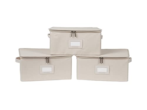 Covermates Keepsakes Zip-Top Storage Box Set, 3 Pack Heavy Duty Polyester Organizer Bins, Stackable Design, ID Window, Reinforced Handles, Closet Home Storage, Beige Heather - color: Beige Heather, size: 14W x 14D x 7H - 3 PIECE SET