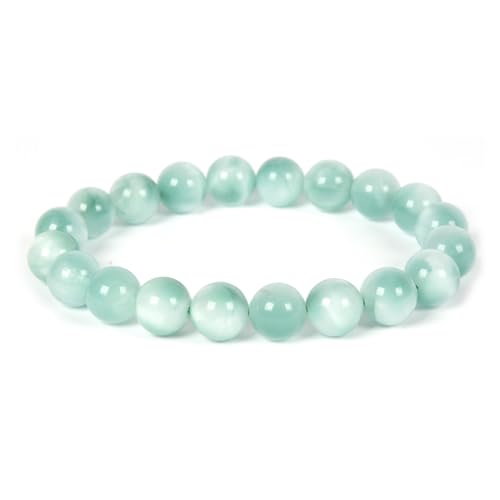 Justinstones Gemstone Crystals Chakra Beads Bracelet Crystal Healing 10mm Round Stretchable Bracelet for Her Gift - color: Moss Green Angelite