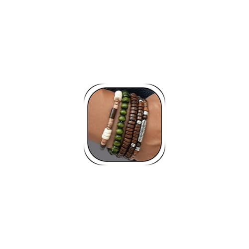 Long tiantian Beaded Bracelets for Men Wooden Bead Bracelets Stackable Layered Stretch Bracelet Trendy Wooden Jewelry Gift for Men - color: F-Bead Bracelets