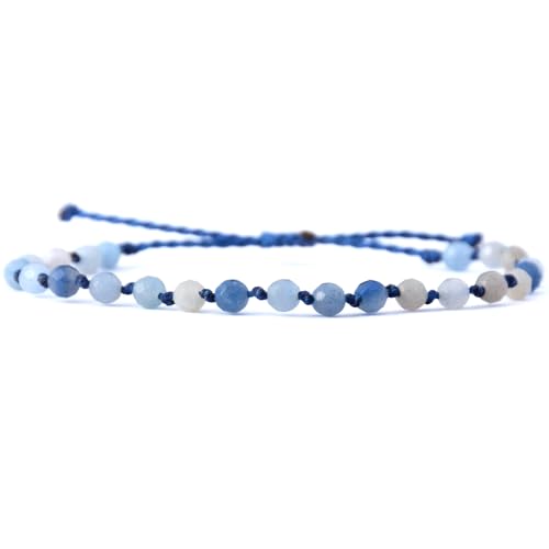 Natural Faceted Gemstone Bead Bracelet, Adjustable Waterproof Wax Cord, Hand-Knotted Design - color: Blue Aventurine