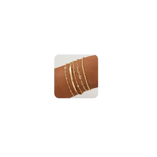 BERISO Gold Bracelets for Women, Elegant Adjustable 14K Gold Plated Bracelet for Women, Trendy Minimalist Dainty Gold Bracelet for Everyday Wear - style: 5layer B0047-GD