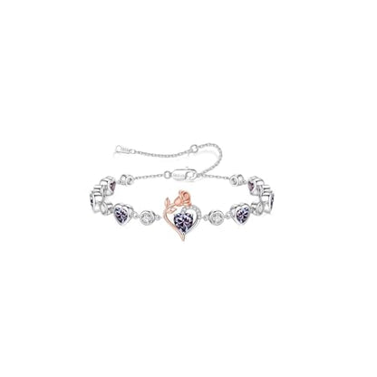 Birthstone Bracelets for Women - 925 Sterling Silver Rose Heart Charm Bracelets, Anniversary Birthday Gifts for Women Wife Mom Girlfriend Daughter, 6"+2" - color: 06-June-Alexandrite Light Purple