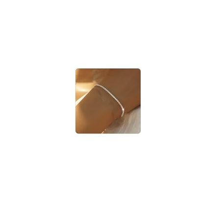 QLKILYR Silver Link Bracelet for Women, 14K White Gold Plated Hypoallergenic Lightweight Cute Sparkle Chain Bracelet, Small Adjustable Shiny Simple Bracelet