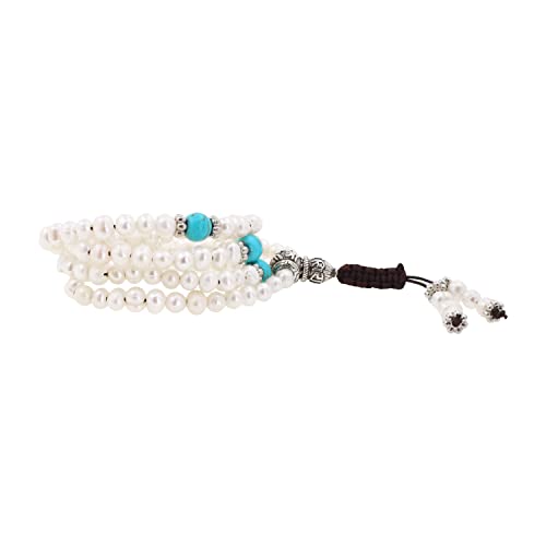 Mandala Crafts Buddhist Prayer Beads 108 Necklace Bracelet - Pearl Prayer Beads for Women - Tibetan Pearl Mala Beads 108 for Yoga Meditation - color: White