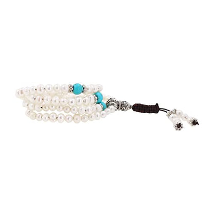 Mandala Crafts Buddhist Prayer Beads 108 Necklace Bracelet - Pearl Prayer Beads for Women - Tibetan Pearl Mala Beads 108 for Yoga Meditation - color: White