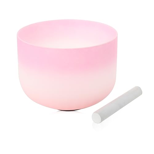 Crystal Singing Bowl 8 inch F Note, Colorful Pink Sound Bowl with Mallet O-ring, Sound Healing Instruments for Healing Mindfulness Meditation Yoga Sound Baths - size: 8inch