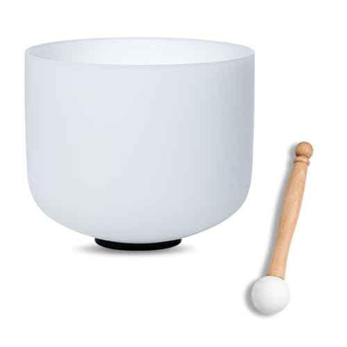 7inch White C Note Root Chakra Quartz Crystal Singing Bowl with Rubber Mallet for Meditation Healing Yoga Sound Bath - color: White C note