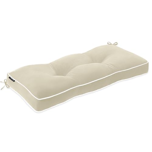 Favoyard Indoor/Outdoor Bench Cushion 36 x 14 Inch Waterproof & 3-Year Fade-Resistant Patio Furniture Cushions for Garden Porch Swing Chair Tufted Pad for Sofa Couch Seat with Ties, Beige - color: Beige, size: 36 x 14 In