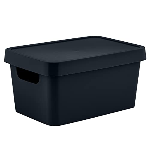 Simplify Small Vinto Storage Box | Click Tight Lid | Dimensions: 9.76" x 6.69" x 4.84" | Stackable | Home Organization | 2 Handles | Black Charcoal, 1 Count (Pack of 1) - color: Charcoal, size: Small