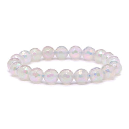 Justinstones Gemstone Crystals Chakra Beads Bracelet Crystal Healing 10mm Round Stretchable Bracelet for Her Gift - color: Faceted Electroplated White Agate（AB color）