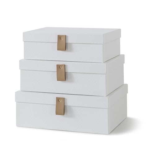 Soul & Lane Cardboard Decorative Boxes for Storage - Set of 3, Textured Set with Lids for Home Decor, Photo Storage and Memory Boxes for Keepsakes, Off-White - color: Off-White
