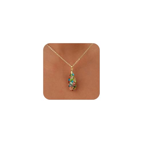 Inspirational Gifts Healing Gold Pendant Gold Necklaces for Women，Get Well Soon Encouragement Gifts for Women Friends Sister Mom, Natural stone Pendant Healing boho Friendship Jewelry for women