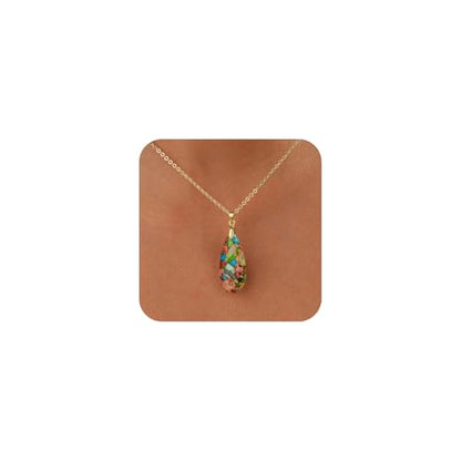 Inspirational Gifts Healing Gold Pendant Gold Necklaces for Women，Get Well Soon Encouragement Gifts for Women Friends Sister Mom, Natural stone Pendant Healing boho Friendship Jewelry for women