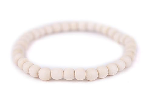 Wood Bead Bracelet - color: White, size: Small Beads