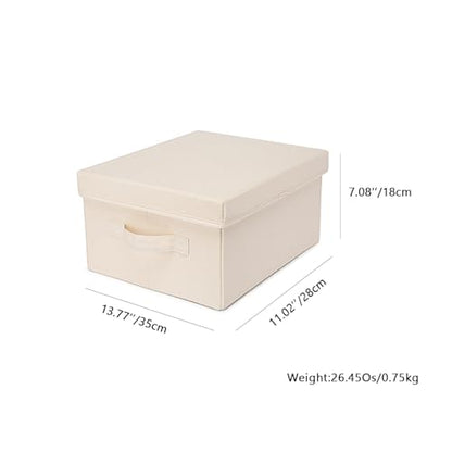 Foldable Storage Bins with Lids Cotton Canvas Rectangular Storage Box Ideal for Organization Lightweight and Durable (S) - size: ‎13.77x 11.02 x 7.08"