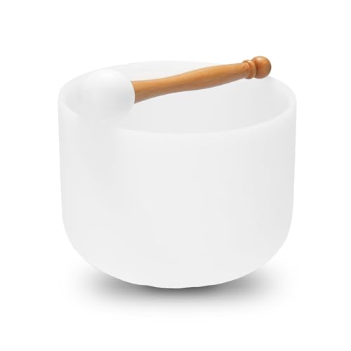 Crystal Struck Bowl 8in White, Clear Sound Resonate with Healing Power, Meditation Tool for Mental (Note C)