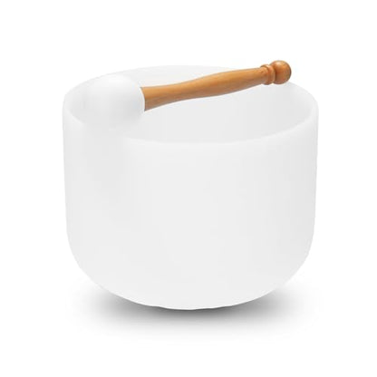 Crystal Struck Bowl 8in White, Clear Sound Resonate with Healing Power, Meditation Tool for Mental (Note C)