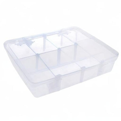 Xiaoyztan 8 Grids Clear Plastic Organizer with Adjustable Dividers, Jewelry Box Bead Storage Container for Small Parts, Fishing Tackle, DIY Crafts, and Earrings, Overall 7.3in x 4.9in - size: 7.9x4.9x1.65 in