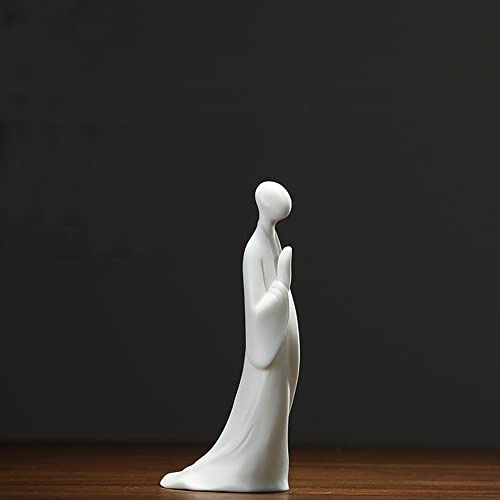 White Jade Ceramics Zen, Meditation Buddhism Minimalist Statue Figurine Monk Cool Swordsman Assassin Kung Fu for Collectible Table Home Shelf Decor Mini Size (Zen) - style: Zen