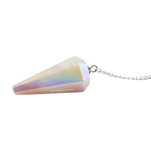 Amazing Gemstone Angel Aura Rose Quartz Crystal Pendulum for Divination - Certified Dowsing Crystals, Healing Stones for Chakra Balancing, Meditation - Enhance Reiki Spiritual Growth - color: Angel Aura Rose Quartz