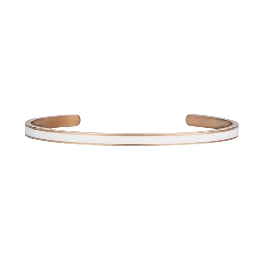 Minimalist Stainless Steel Cuff Bangle Bracelet for Women & Men – Adjustable Enamel Slim Oval Bracelet, Simple Everyday Jewelry Gift Box (Solid BR)
