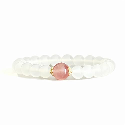 Beaded Bracelets for Women,Stretch Healing Crystal Bracelet Natural Stone Gemstone Jewelry Gifts - color: Style B-White Agate&Strawberry Quartz