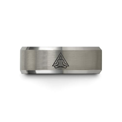 Gift for Yoga Fan - Yoga Meditation Ring - Flat Dome Bevel - Band - Men Women - Brushed Polished - Tungsten - Personalized Custom Engraving - 8mm - Anniversary Wedding - Yellow Rose Gold Silver - color: 12 - Grey Tungsten