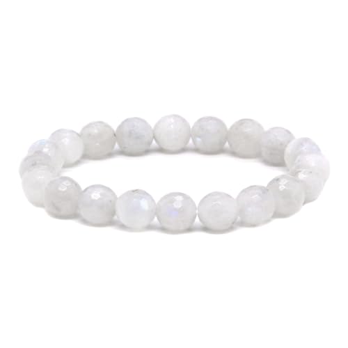Justinstones Gemstone Crystals Chakra Beads Bracelet Crystal Healing 10mm Round Stretchable Bracelet for Her Gift - color: Faceted Moonstone