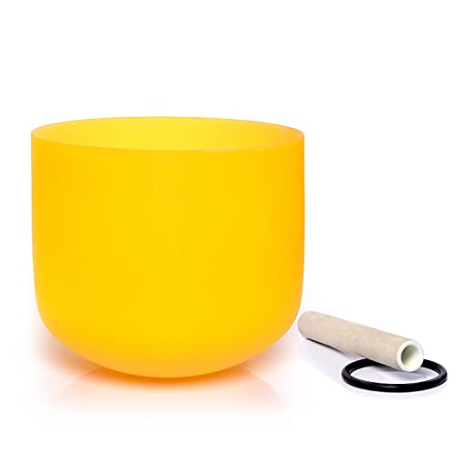 TERRITORY E Note Solar Plexus Chakra Yellow Colored Quartz Frosted Crystal Singing Bowl 8 inch - color: E Yellow