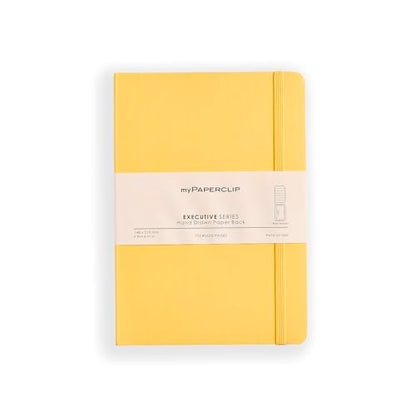 myPAPERCLIP Executive Series A5 Ruled Notebook | 192 Pages, 80 GSM, Soft Cover, A5 (5.83 x 8.27 in) | Flat Lay | Bookmark, Elastic Closure & Back Pocket | Yellow - color: Yellow, size: A5, Ruled