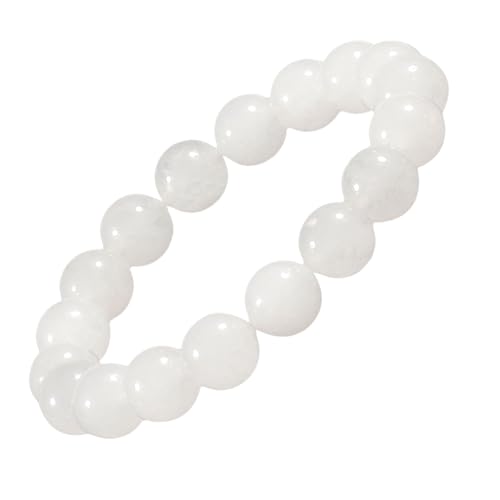 Natural Stretch Jade Bracelet for Women Men 10MM Bead 6.7 Inch to 7.5 inch Healing Crystal Energy Gemstone Bracelet for Women Men Gift - color: white
