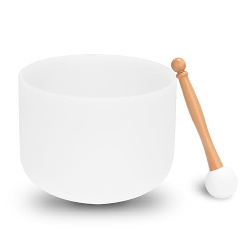 Crystal Struck Bowl 8in White, Clear Sound Resonate with Healing Power, Meditation Tool for Mental (Note C)