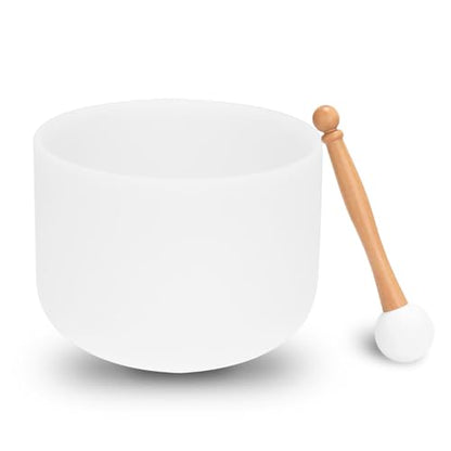 Crystal Struck Bowl 8in White, Clear Sound Resonate with Healing Power, Meditation Tool for Mental (Note C)