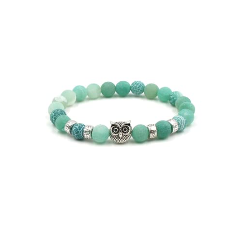Fuqimanman2020 Natural agate Rock Owl Stretch String Healing Crystal Bracelet Energy Beaded Bracelet Set 8mm Women Gifts - color: Green weathered agate