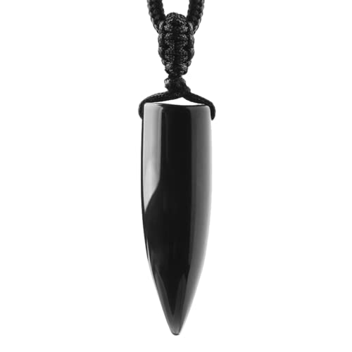 Black Obsidian Necklace Protection Pendant with Extended Bead Chain Healing Crystal Stone Amulet Necklace for Men Women - color: Bullet