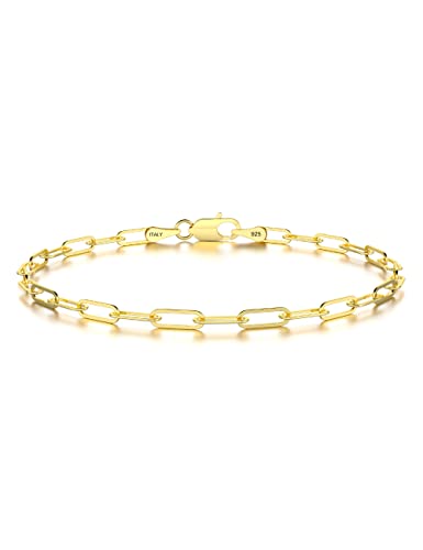 925 Sterling Silver Paperclip Chain Bracelet 3/4/5mm Silver Bracelet for Women Men Silver Bracelet 6.5-9 Inches - color: Gold 3mm, size: 6.5