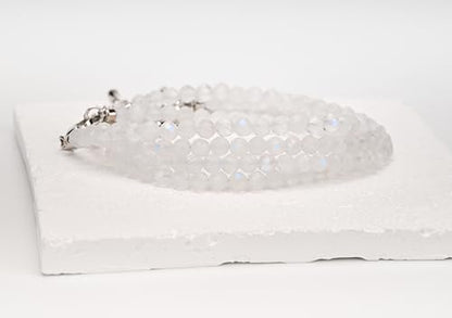Crystal Bracelet for Women, Natural 4mm Faceted Beads Adjustable Bracelet, Small Beaded Healing Gemstone Bracelet - color: Blue Moonstone