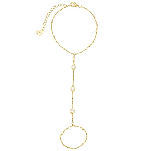 Hand Chain Bracelet for Women, Minimalist Stacking Summer Festival Bracelets, 18K Gold Plated Silver Jewelry, Gift for Her - color: 02-Diamond Bezel Hand Chain