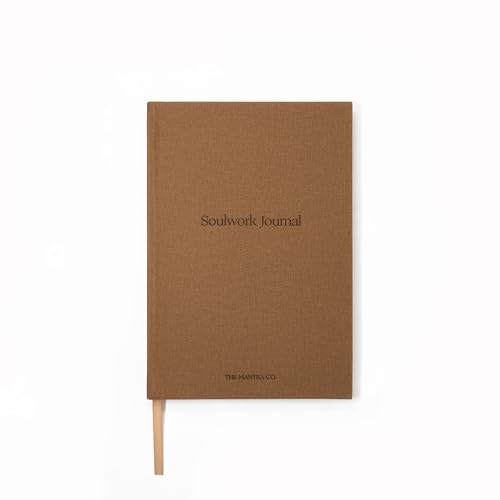Soulwork Journal - Lined Notebook, Positive Affirmations Inside, 160 Pages, 5.6” x 8.2”, Faux Leather Fabric Hardcover, 100g Ivory Offset Paper, Lay Flat, A5, Mindfulness, Reflection (Brown)