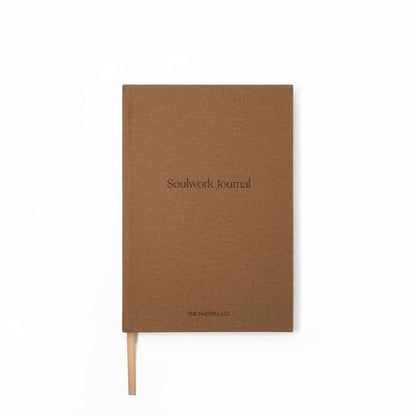 Soulwork Journal - Lined Notebook, Positive Affirmations Inside, 160 Pages, 5.6” x 8.2”, Faux Leather Fabric Hardcover, 100g Ivory Offset Paper, Lay Flat, A5, Mindfulness, Reflection (Brown)