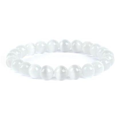 Natural Energy Healing Stone Charm Bracelet 8mm Natural Energy Healing Lava Rock Bracelet - Unisex - color: ZLY-White Cat Eyes