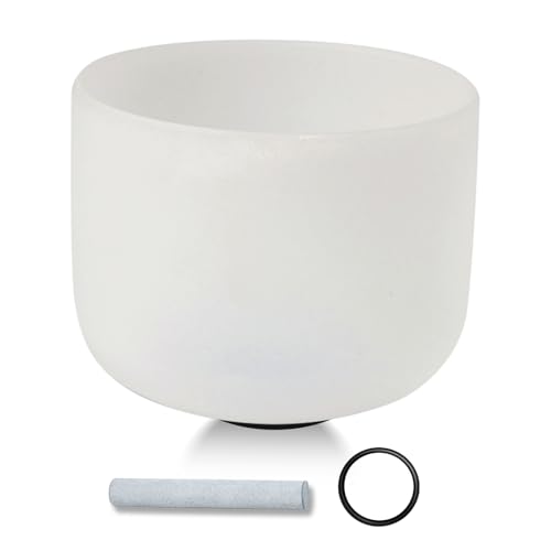 432HZ 11 Inchs Frosted Crystal Singing Bowl Set for Meditation Healing Yoga Chakra Quartz Crystal Sound Bowls with Heavy Duty Carry Case and Rubber Mallet,Suede Striker,O-rings