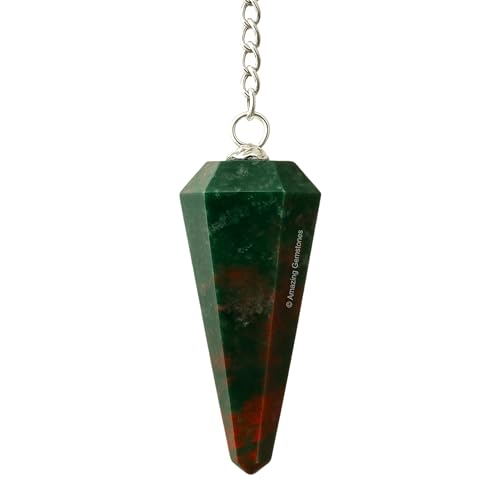 Amazing Gemstone Bloodstone Crystal Pendulum for Divination - Certified Dowsing Crystals and Healing Stones for Chakra Balancing and Meditation - Enhance Reiki Spiritual Growth - color: Bloodstone