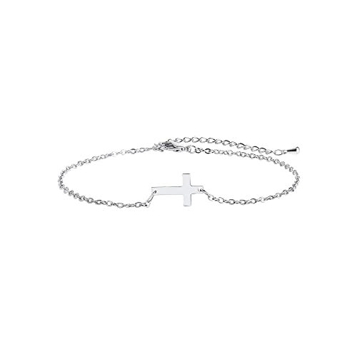 Kyerlyn 14K Gold Plated Handmade Dainty Dot Bracelet Cute Thin Everyday Bracelets for Women Men Size 6.5"+2" Extender - color: Cross:White Gold