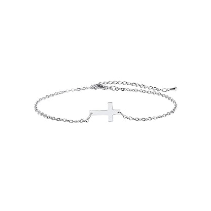 Kyerlyn 14K Gold Plated Handmade Dainty Dot Bracelet Cute Thin Everyday Bracelets for Women Men Size 6.5"+2" Extender - color: Cross:White Gold