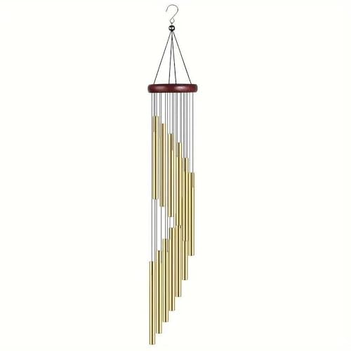 Golden Outdoor Wind Chimes, 12 Aluminum Tubes & Hook, Decor for Home, Patio, Garden - color: Gold