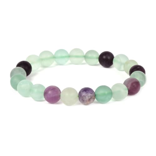 Justinstones Gemstone Crystals Chakra Beads Bracelet Crystal Healing 10mm Round Stretchable Bracelet for Her Gift - color: Frosted Rainbow Fluorite